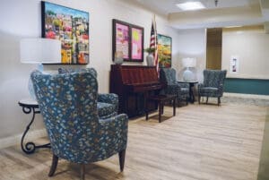 Piano in common area at Charter Senior Living of Cookeville